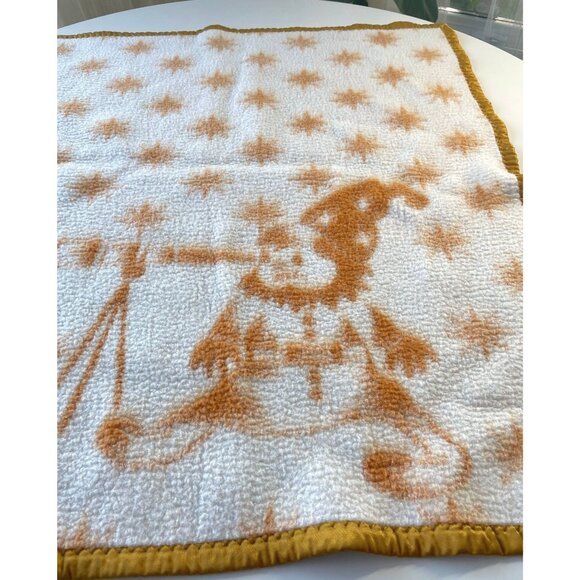 Vintage baby blanket, reversible fleece with satin trim, elf and stars - Picture 2 of 10